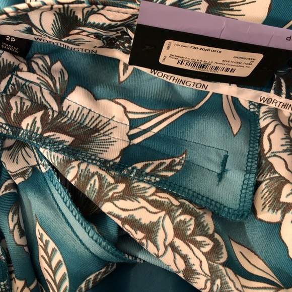 Womens Worthington Petite Blue Floral Wide Leg Pants - Picture 16 of 16